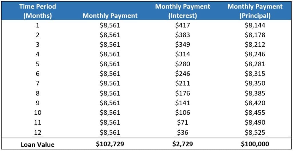 Figure 4: Initial Monthly Payment Schedule